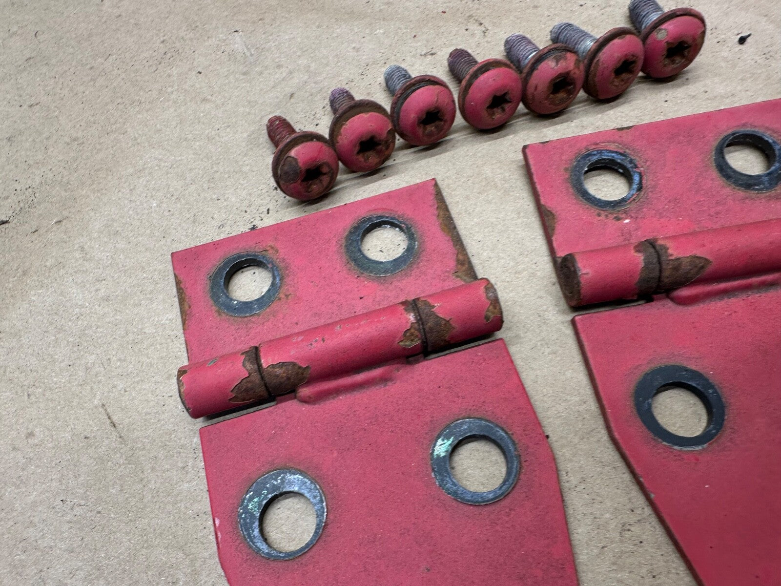 76-95 Jeep Wrangler YJ CJ RED Hood Hinges Hinge Set OEM FACTORY Bonnet Bolts