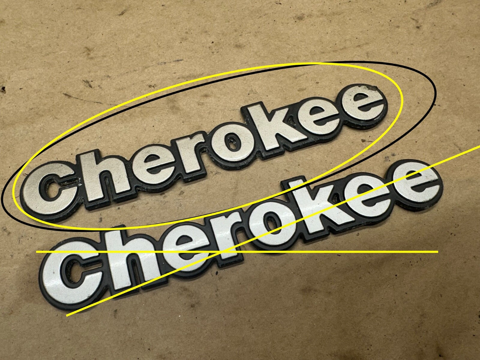 84-96 Jeep Cherokee XJ -TAN- Fender Emblem Badge 8 Inch Metal OEM Factory