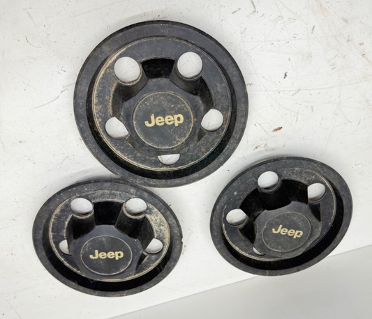 3 - Jeep Cherokee XJ Wrangler YJ 84-01 Factory Black Center Cap Wheel Hub 5 Bolt