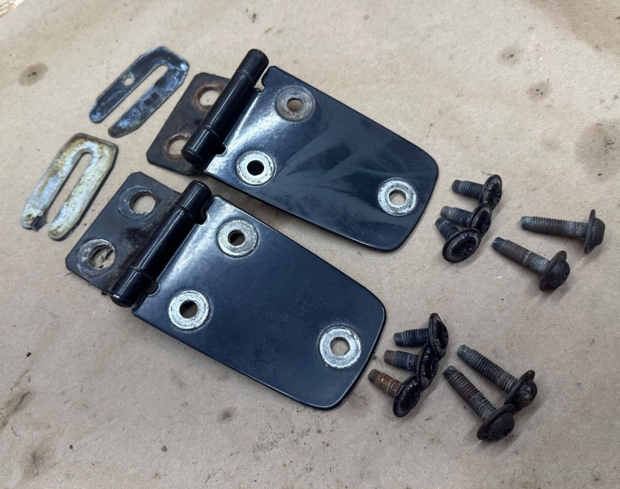 97-06 Jeep TJ Wrangler Hood Hinges Pair w/ Hardware OEM Black Factory Bolts OE